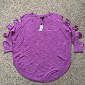 EXPRESS Top M NWT Purple Casual Shirt Stretch Slit Side Hem Cut Out 3/4 Sleeves
